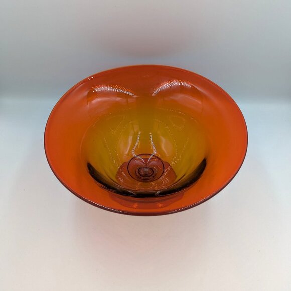 MCM Viking Glass Smooth Persimmon Orange Tangerine Footed Bowl 9" 1960s Fire - Picture 3 of 6